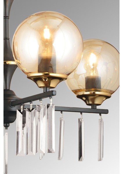 Şık 4'lü Siyah Bal Glop Kristal Camlı Yukarı Bakan Avize