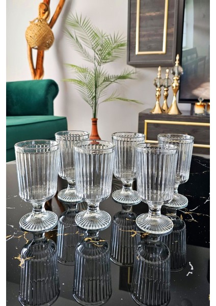 6'lı Çizgili Ayaklı Kahve ve Su Bardağı Takımı, Beyaz, Şık ve Pratik Tasarım