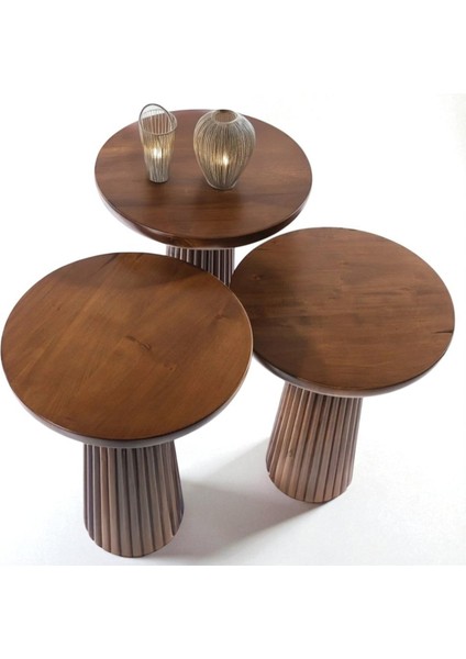 Üst Kalite 3'lü Çizgili Fitilli Mantar Yan Sehpa – Ceviz fiyatları