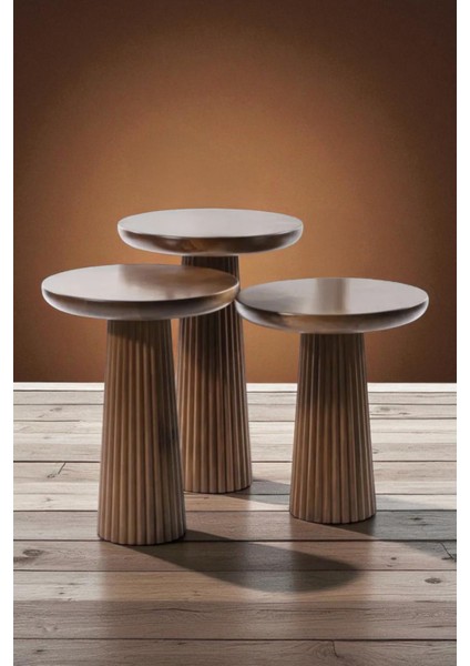 Üst Kalite 3'lü Çizgili Fitilli Mantar Yan Sehpa – Ceviz modelleri