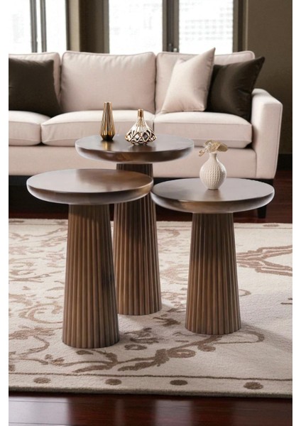 Üst Kalite 3'lü Çizgili Fitilli Mantar Yan Sehpa – Ceviz fırsatları