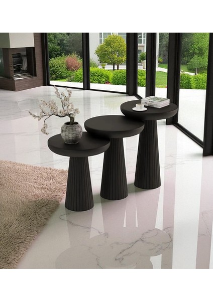 Üst Kalite 3'lü Çizgili Fitilli Mantar Yan Sehpa – Siyah fiyatları