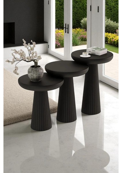 Üst Kalite 3'lü Çizgili Fitilli Mantar Yan Sehpa – Siyah fırsatları