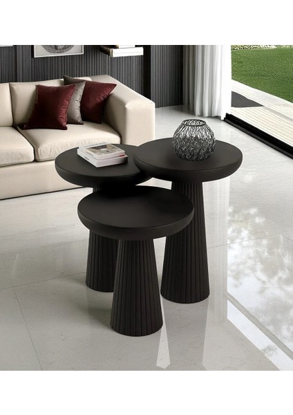 Üst Kalite 3'lü Çizgili Fitilli Mantar Yan Sehpa – Siyah indirimleri