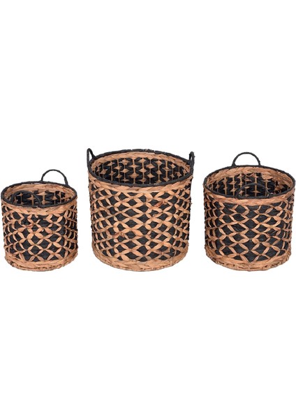 Dekoratif Saklama Sepeti Hasır Rattan Water Hyacinth / Su Sümbülü Yuvarlak 3'lü Takım Set