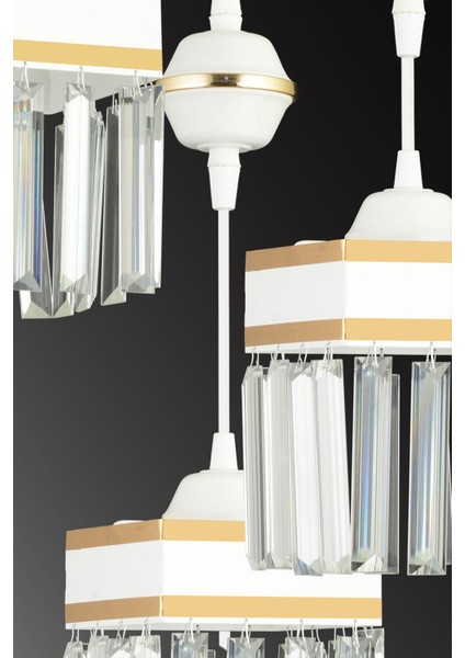 Şık Beyaz Kristal Sarkıt Tepsi 4'lü Kare Avize, Lüks ve Modern Tasarım indirimleri