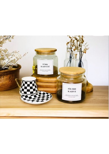 2’li Bambu Kapaklı 500 ml Cam Saklama Kavanozu, Türk Kahvesi ve Filtre Kahve Için