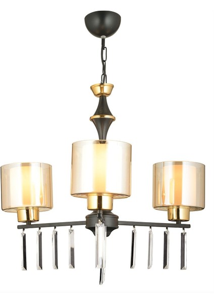 Şık 3'lü Siyah Çift Camlı Lüks Yukarı Bakan Kristal Avize fırsatları