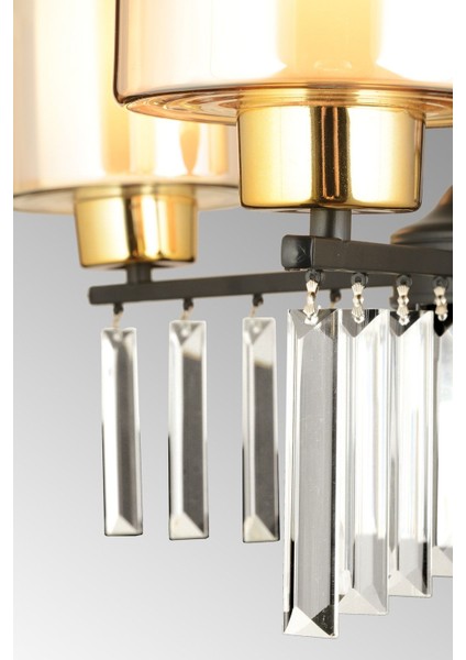 Şık 3'lü Siyah Çift Camlı Lüks Yukarı Bakan Kristal Avize