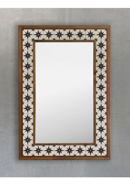 Turuncu Renkli Masif Çerçeveli Mozaik Taş Ayna 43X63 Cm, Etnik Desenli