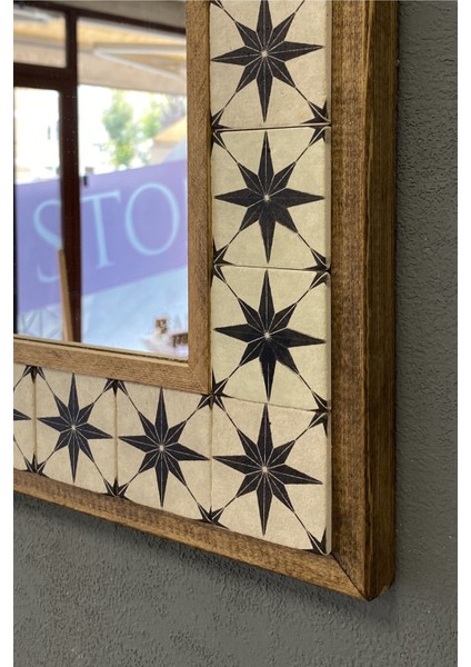 Turuncu Renkli Masif Çerçeveli Mozaik Taş Ayna 43X63 Cm, Etnik Desenli modelleri