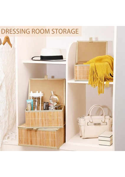 3'lü Kapaklı Dekoratif Bambu Saklama Kutusu - Çok Amaçlı Organizer - Naturel Bambu Sepet Seti modelleri