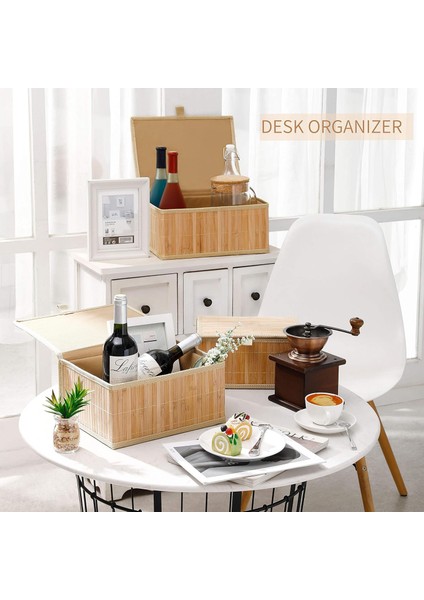 3'lü Kapaklı Dekoratif Bambu Saklama Kutusu - Çok Amaçlı Organizer - Naturel Bambu Sepet Seti fırsatları