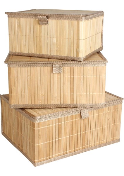 3'lü Kapaklı Dekoratif Bambu Saklama Kutusu - Çok Amaçlı Organizer - Naturel Bambu Sepet Seti indirimleri