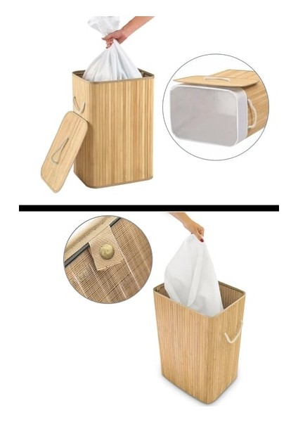 Bambu Kirli Çamaşır Sepeti Dikdörtgen