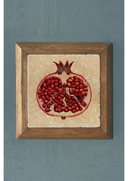 Kırmızı Narlı Masif Taş Tablo 28X28 Cm, Şık ve Doğal Dekorasyon Parçası