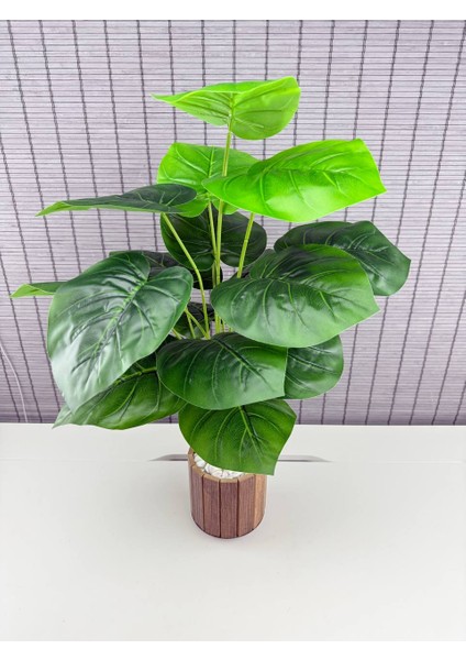 Yapay Çiçek Deve Tabanı 18 Yapraklı 65 cm Salon Çiçeği Ahşap Saksılı Yapay Bitki fırsatları