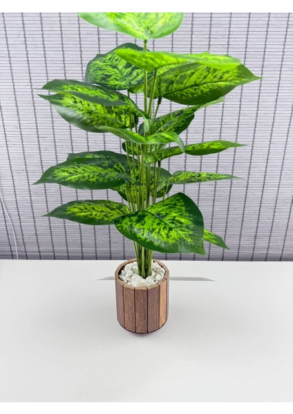 Yapay Çiçek Difenbahya 18 Yapraklı 65 cm Salon Çiçeği Ahşap Saksılı Yapay Bitki fiyatları