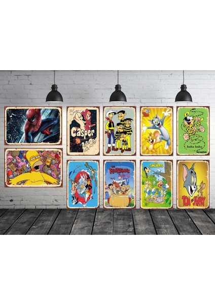Renkli 10'lu Çizgi Film Temalı Ahşap Tablo Seti 20X30 cm