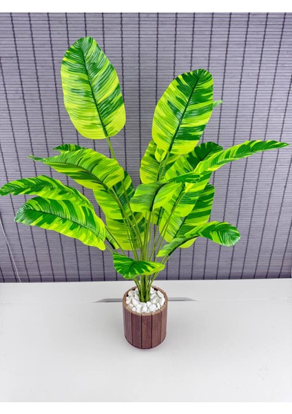 Yapay Yapraklı Starliçe Muz Desenli Çizgili Yaprak Ahşap Saksılı 65CM 18 Yaprak fiyatları