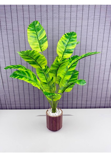 Yapay Yapraklı Starliçe Muz Desenli Çizgili Yaprak Ahşap Saksılı 65CM 18 Yaprak modelleri