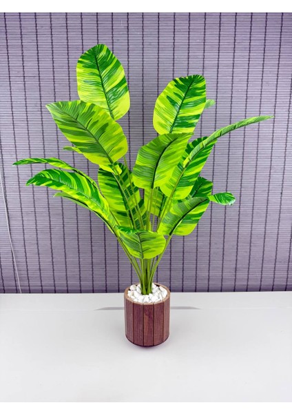 Yapay Yapraklı Starliçe Muz Desenli Çizgili Yaprak Ahşap Saksılı 65CM 18 Yaprak fırsatları