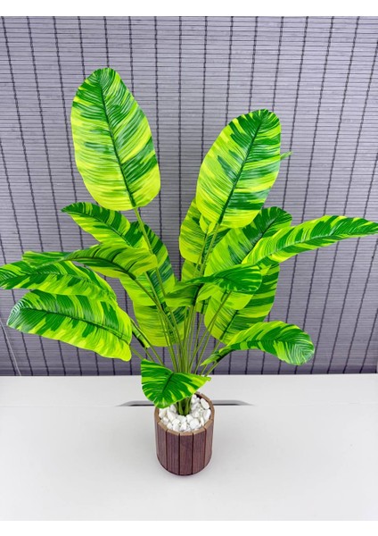 Yapay Yapraklı Starliçe Muz Desenli Çizgili Yaprak Ahşap Saksılı 65CM 18 Yaprak indirimleri