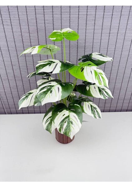 Yapay Yapraklı Çiçek Monstera Yeşil Beyaz Deve Tabanı Salon Çiçeği 65CM 18 Yaprak fiyatları