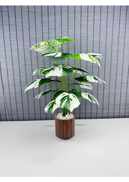 Yapay Yapraklı Çiçek Monstera Yeşil Beyaz Deve Tabanı Salon Çiçeği 65CM 18 Yaprak fırsatları
