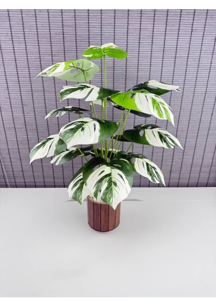 Yapay Yapraklı Çiçek Monstera Yeşil Beyaz Deve Tabanı Salon Çiçeği 65CM 18 Yaprak indirimleri