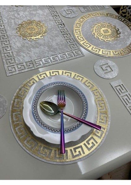 Kadife Gri Gold 8 Kişilik Sunum Seti, Bardak Altlığı ve Kaşıklık Takımı fırsatları