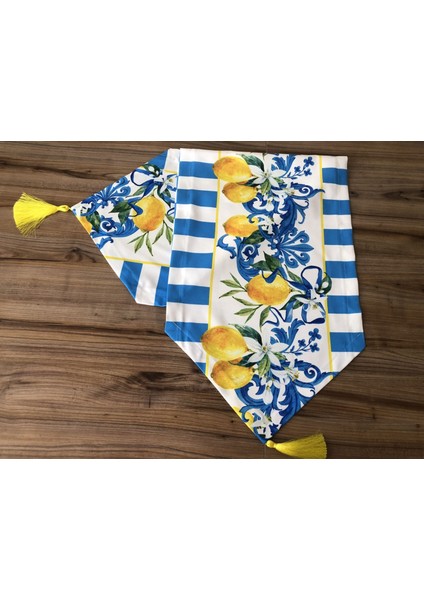 Mavi Çizgili Limon Desenli Runner