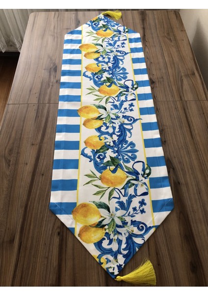 Mavi Çizgili Limon Desenli Runner fiyatları