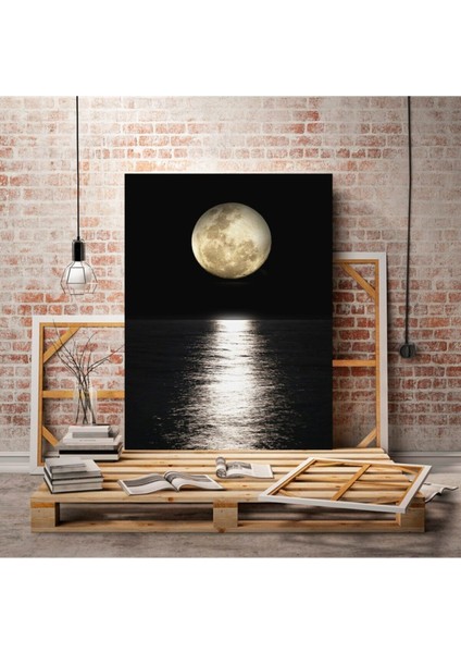 Renkli Ay ve Su Üstü Temalı Şık Kanvas Tablo, Duvara Renk Katan Dekoratif Sanat.