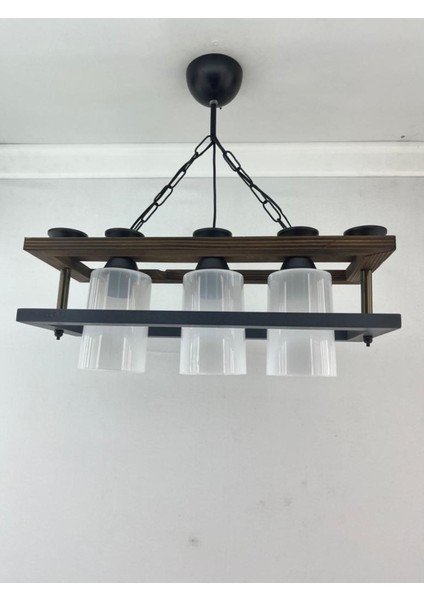 Gri 2 Katlı 3 Lü Ahşap Tasarım Avize, Şık ve Modern Aydınlatma Seçeneği