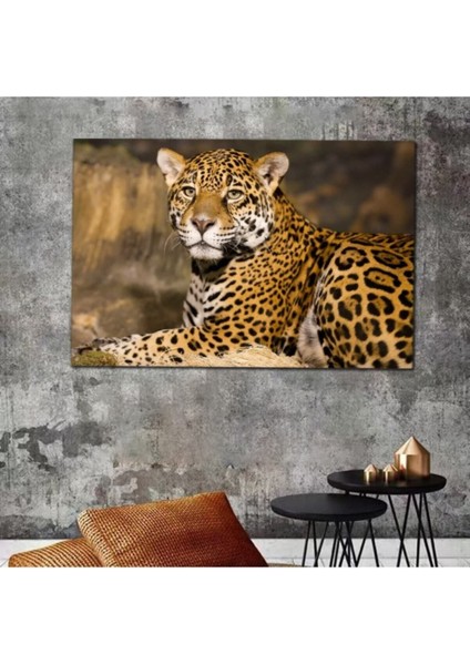 Leopar ve Aslan Temalı Kahverengi Kanvas Tablo, Şık ve Doğal Dekorasyon Için Ideal.