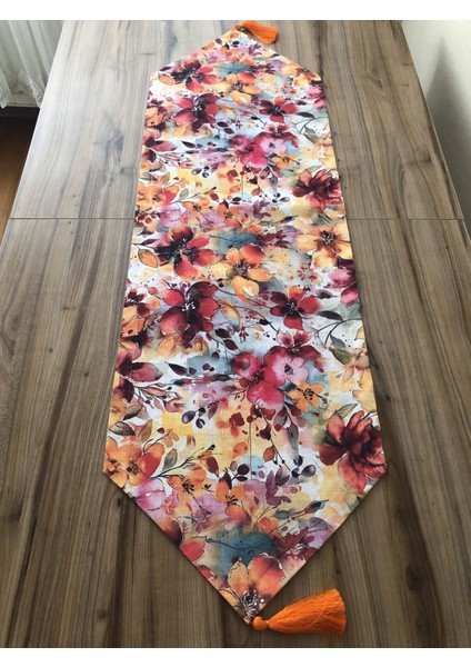 Keten Efektli Soyut Çiçekler Desenli Runner fiyatları