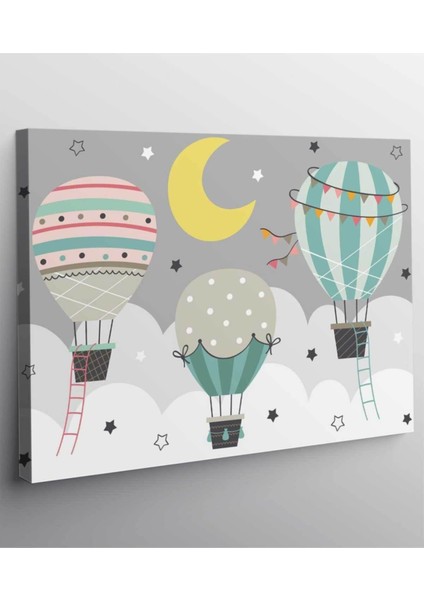 Renkli Hava Balonu Çocuk Odası Duvar Tablosu, Eğlenceli ve Canlı Dekorasyon Parçası