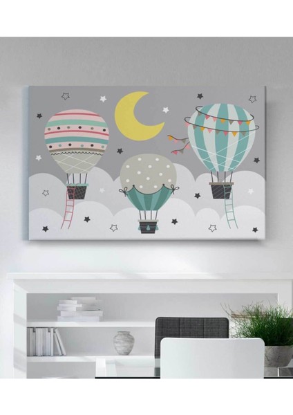 Renkli Hava Balonu Çocuk Odası Duvar Tablosu, Eğlenceli ve Canlı Dekorasyon Parçası fiyatları