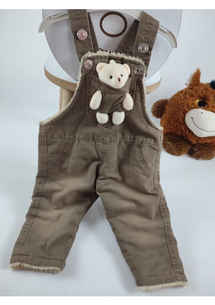 Içi Welsoft ve Ayıcık Detaylı Askı Boyu Ayarlanabilen Salopet Unisex Çocuk Kahverengi(Tek Tulum) modelleri