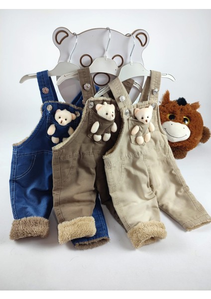 Içi Welsoft ve Ayıcık Detaylı Askı Boyu Ayarlanabilen Salopet Unisex Çocuk Kahverengi(Tek Tulum) fırsatları