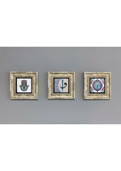 Renkli 3'lü Taş Tablo Seti 20X20 Cm, Çini Desenli, El Işleme, Dekoratif Süs fiyatları