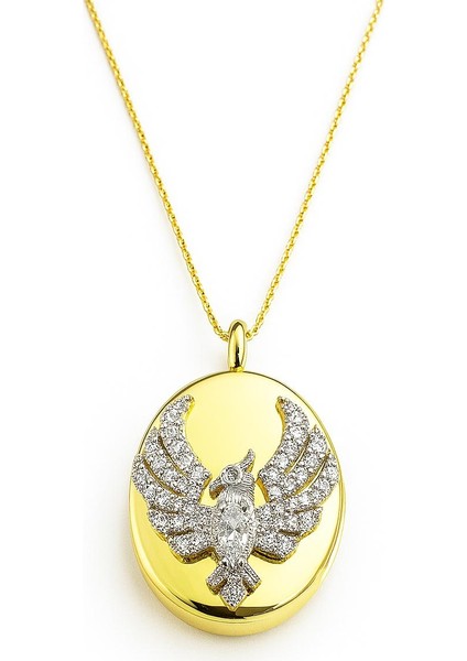 Alya Anka Kuşu Kapaklı Kolye 925 Ayar Gümüş Altın Kaplama