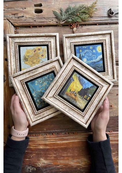 20X20CM Çerçeveli Taş Tablo Seti, 4'lü, Renkli, Dekoratif, Modern, Şık, Ev ve Ofis Için modelleri