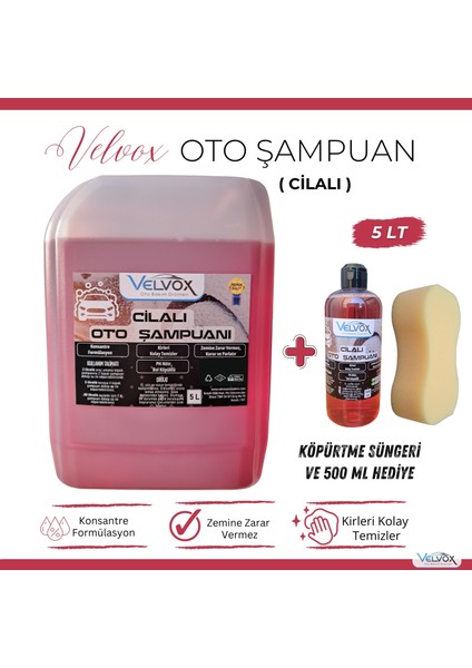 Cilalı Oto Şampuanı Oto Köpüğü 5 Lt, 500 ml ve Köpürtme Süngeri Hediye , Oto Köpük, Araç Şampuanı, Araç Köpüğü