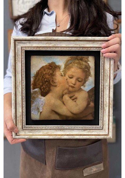 Renkli Taş Duvar Dekoru, 30X30 Cm, Bebek Meleği Temalı Çerçeveli Tablo