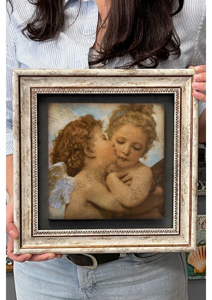 Renkli Taş Duvar Dekoru, 30X30 Cm, Bebek Meleği Temalı Çerçeveli Tablo fırsatları