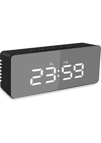 Aynalı Çalar Saat Alarm, Takvim, Sıcaklık Göstergeli, LED Dijital Masa Saati, Şık Görünüm