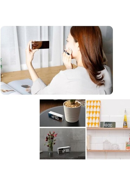 Aynalı Çalar Saat Alarm, Takvim, Sıcaklık Göstergeli, LED Dijital Masa Saati, Şık Görünüm indirimleri