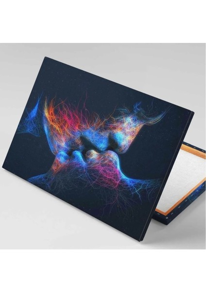 Renkli Çizgisel Çift Öpüşme Kanvas Tablo, Aşk Temalı Dekorasyon, Modern Sanat Parçası fiyatları